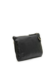 Black leather clutch bag on a white background