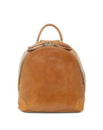 Brown leather backpack on a white background