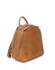 Brown leather backpack on a white background