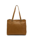 Brown leather tote bag on a white background