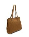 Brown leather handbag on a white background