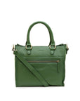 Green handbag with a shoulder strap on a white background