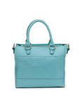 Light blue leather bag on a white background