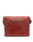 Brown leather messenger bag on a white background