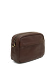 Brown leather bag on a white background