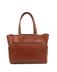 Brown leather tote bag on a white background