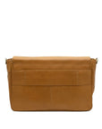 Tan leather bag on a white background