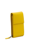 Yellow wallet with a zipper on a white background