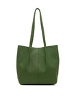 Green leather tote bag on a white background