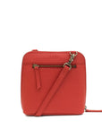 Red crossbody bag with a visible brand logo on a white background