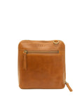 Brown leather pouch with zipper on a white background