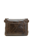 Brown leather bag with a pocket on a white background