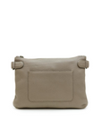 Beige leather crossbody bag on a white background
