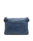 Blue leather clutch bag on a white background