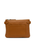 Brown leather clutch bag on a white background
