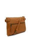 Brown leather crossbody bag on a white background