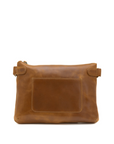 Brown leather clutch bag on a white background
