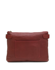 Red leather clutch bag on a white background