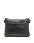 Black leather crossbody bag on a white background