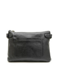Black leather crossbody bag on a white background