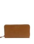 Brown leather wallet with 'ZEMP' branding on a white background