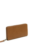 Brown wallet with brand logo on a white background