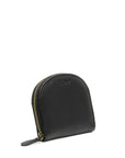 Black leather zippered pouch on a white background