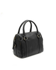 Black handbag on a white background