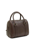 Brown leather handbag on a white background