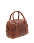 Brown leather handbag on a white background