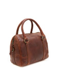Brown leather handbag on a white background