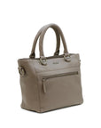 Beige handbag with a visible brand logo on a white background