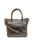 Brown leather handbag with a shoulder strap on a white background