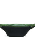 Green and black fanny pack on a white background