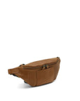 Brown leather waist bag on a white background