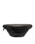 Black leather waist bag on a white background