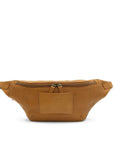 Brown leather waist bag on a white background