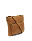 Brown leather crossbody bag on a white background