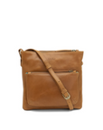 Brown leather crossbody bag on a white background