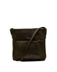 Dark brown leather crossbody bag on a white background