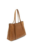 Brown leather tote bag on a white background