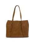 Brown leather tote bag on a white background