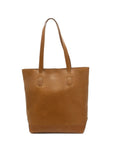 Brown leather tote bag on a white background