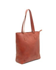 Brown leather tote bag on a white background
