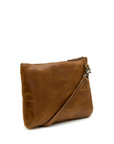 Brown leather crossbody bag on a white background