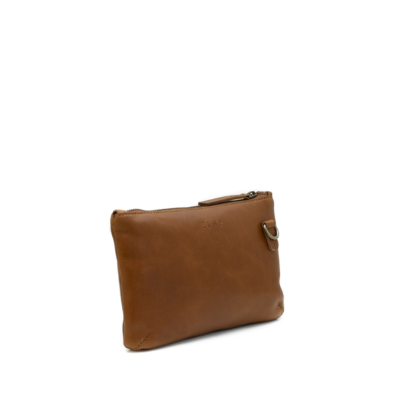 Brown leather pouch on a white background