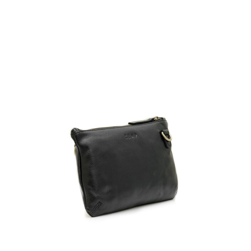 Black leather clutch bag on a white background