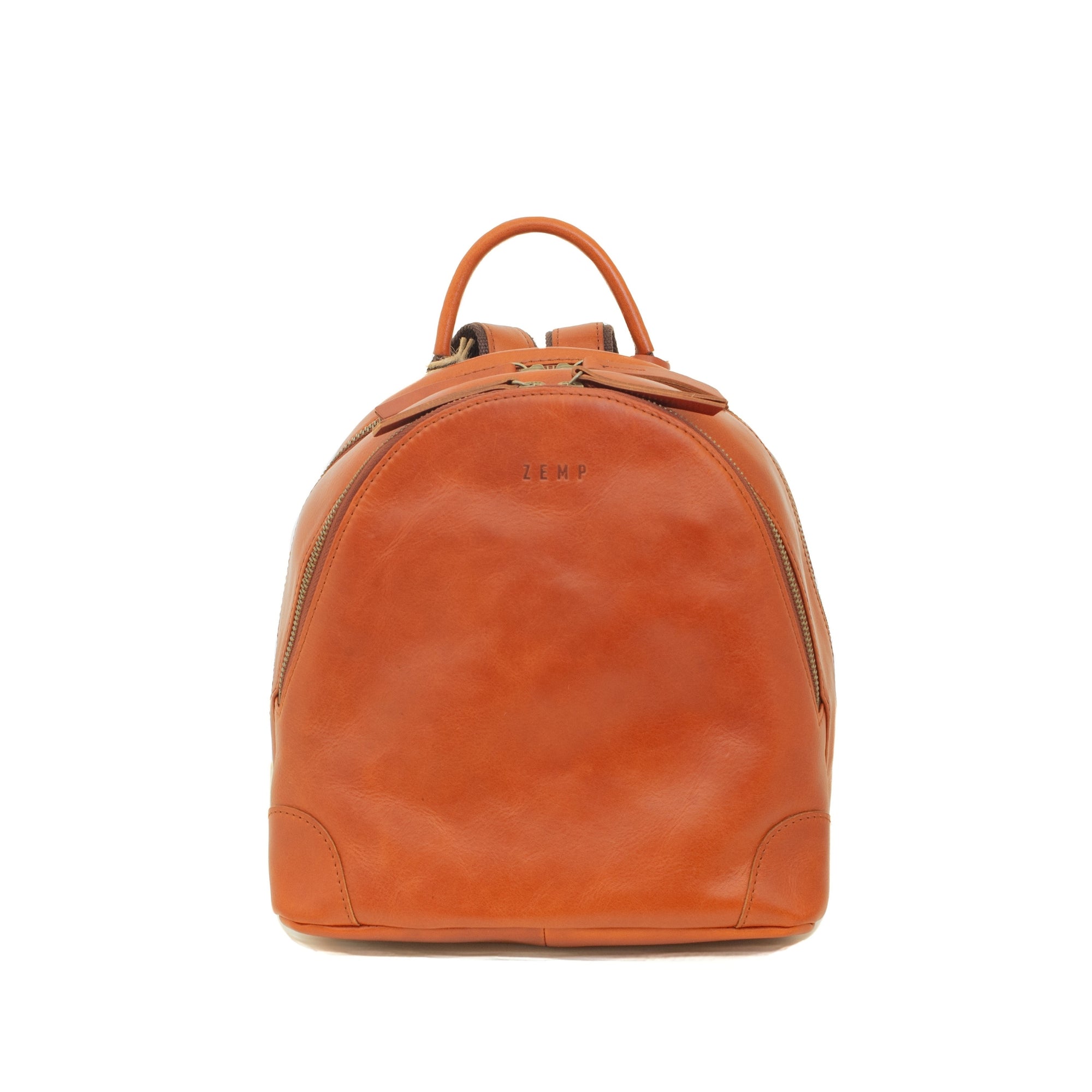 Brown leather backpack on a white background