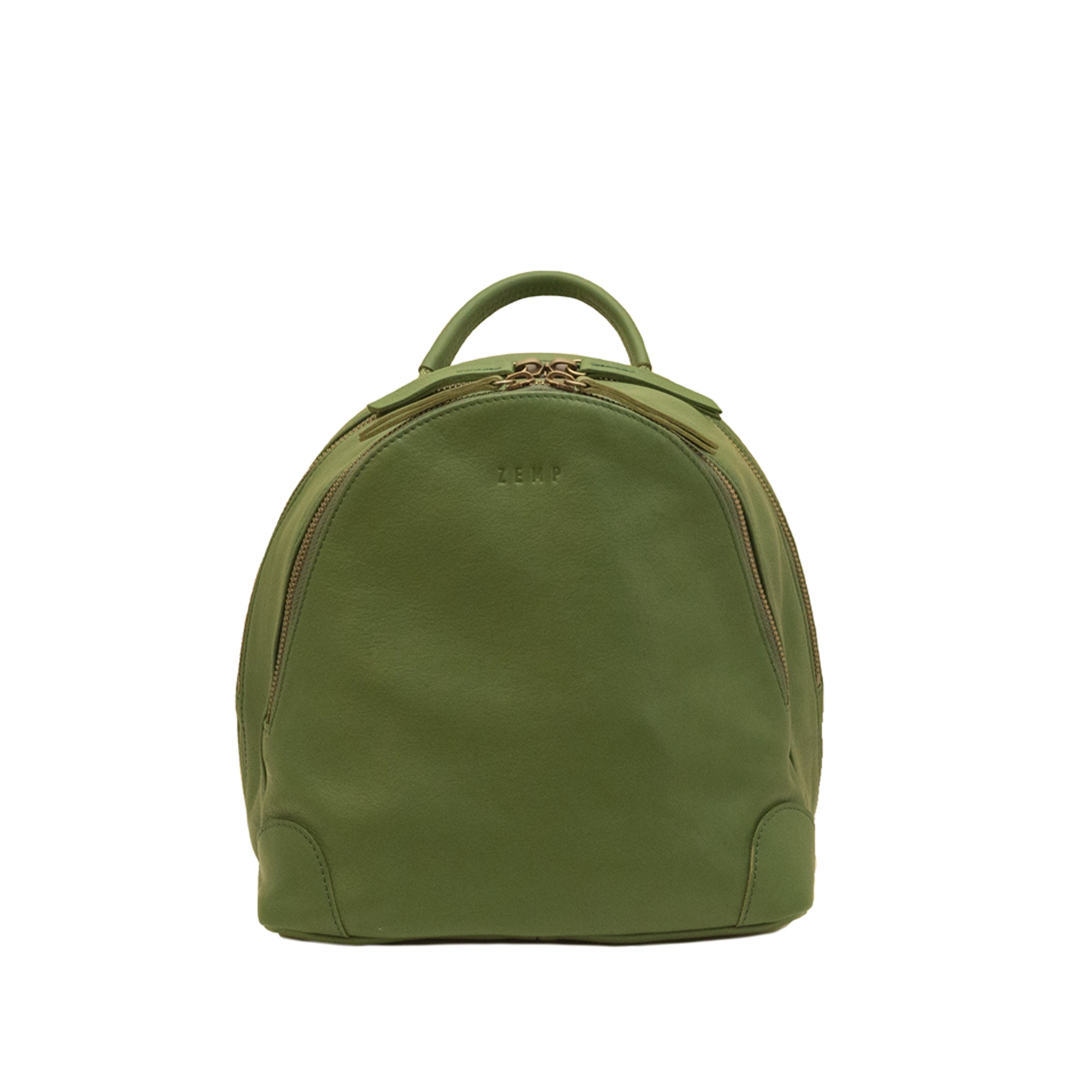 Green backpack on a white background