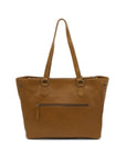 Brown leather tote bag on a white background